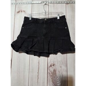 Windsor Denim Skirt Black‎ Pleated Flounce Mini Size L Gothic School Girl Punk